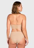 Rear view of the nude back smoothing longline bra, highlighting the secure multi-row hook closure for larger cup sizes.