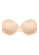 High-resolution 3D shot of the best nude strapless bra for a small chest, showcasing the invisible tech-bonded edges, silky satin finish, and effortless push-up lift.