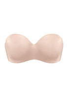 3D detailed view of the almond skin Breya supportive silicone-free strapless bra, showcasing the moisture-wicking stretch cotton cups and advanced anti-slip construction.