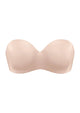 3D detailed view of the almond skin Breya supportive silicone-free strapless bra, showcasing the moisture-wicking stretch cotton cups and advanced anti-slip construction.