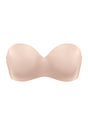 3D detailed view of the almond skin Breya supportive silicone-free strapless bra, showcasing the moisture-wicking stretch cotton cups and advanced anti-slip construction.