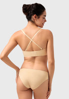Rear view showcasing the nude multiway bra with straps in a crisscross style, ideal for racerback tanks and enhanced, secure support.
