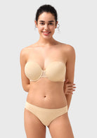 Front view of the nude seamless push-up strapless bra, offering a flawless, invisible lift for your favorite shoulder-baring outfits.