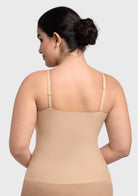 Rear view of the nude wire-free camisole, showing the seamless bonded back that eliminates bulges and visible lines under clothing.