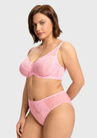 Side view of the peach pink anti-sagging lift bra, expertly engineered to safely lock your bust in place for a sleek, slimming silhouette.