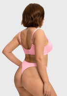 Rear view of the Victoria pink second-skin bra, featuring soft, highly elastic straps that stay perfectly in place all day.