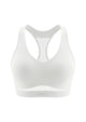 3D studio shot of the white Aura V-neck racerback sports bra FYT0224 showing full coverage design