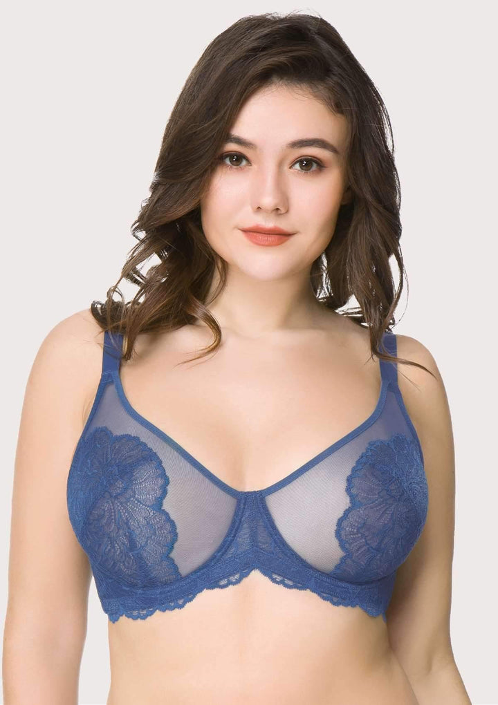 HSIA HSIA Blossom Blue Unlined Lace Bra Blue Ashes / 32 / C