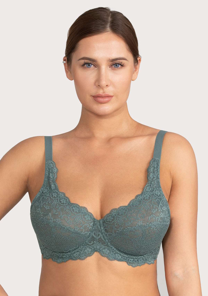 HSIA HSIA Blue All-Over Floral Lace Bra Pewter Blue / 34 / C