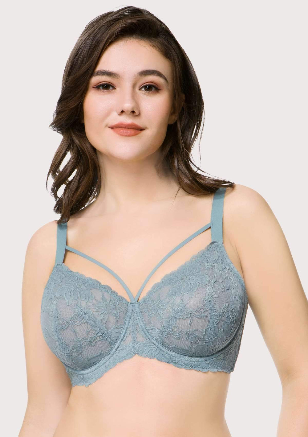 Sexy Unlined Good Support Lace Bra for Large Breasts, Gorsenia, Size: 32J  - 36DD, Color: Navy Blue