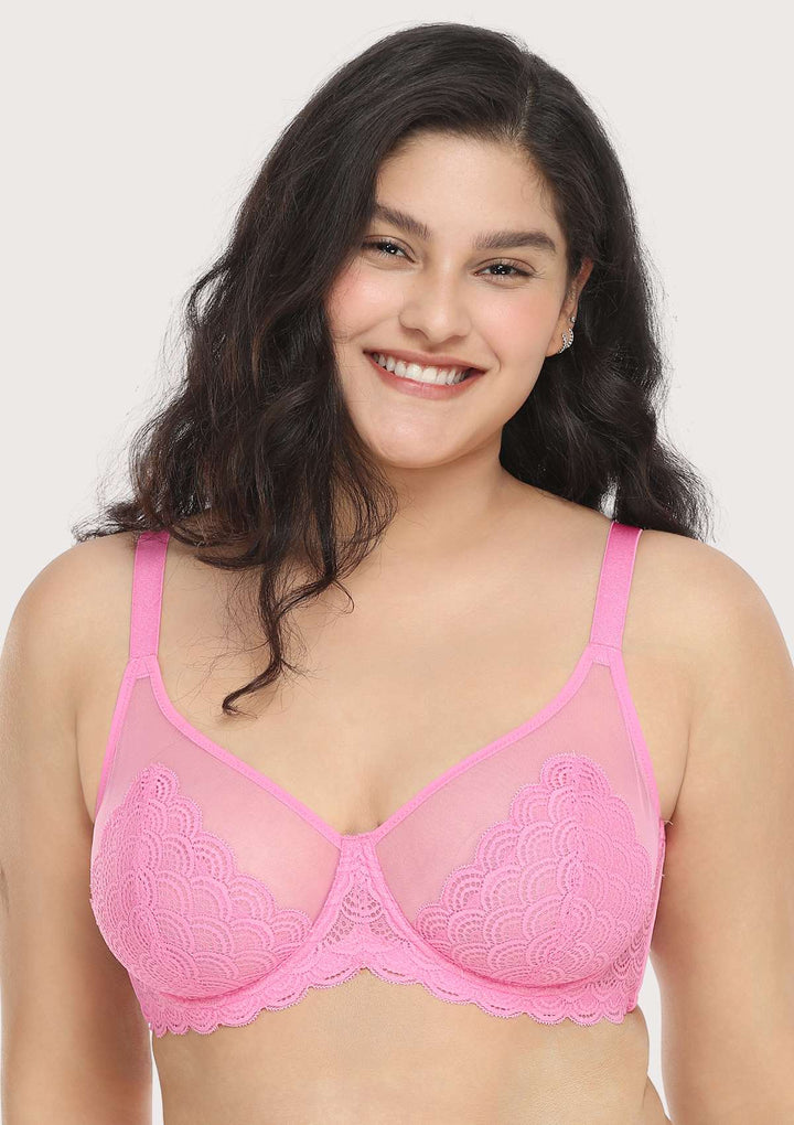 HSIA HSIA Scallop Lace Pink Unlined Bra Pink / 34 / C