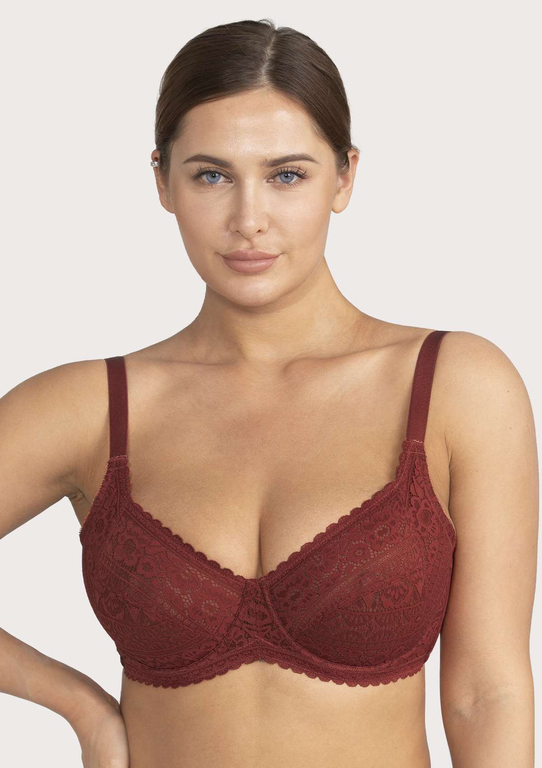 HSIA HSIA Leaf Flower Lace Unlined Bra Red / 34 / C
