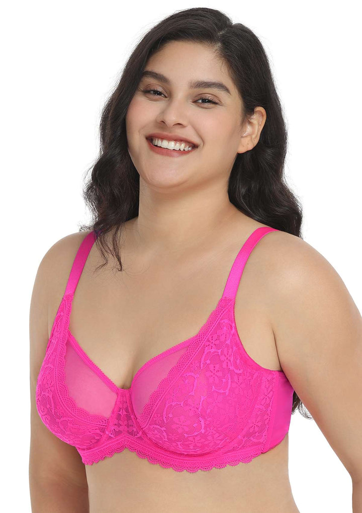 HSIA Anemone Lace Dolphin Unlined Bra Hot Pink / 34 / C