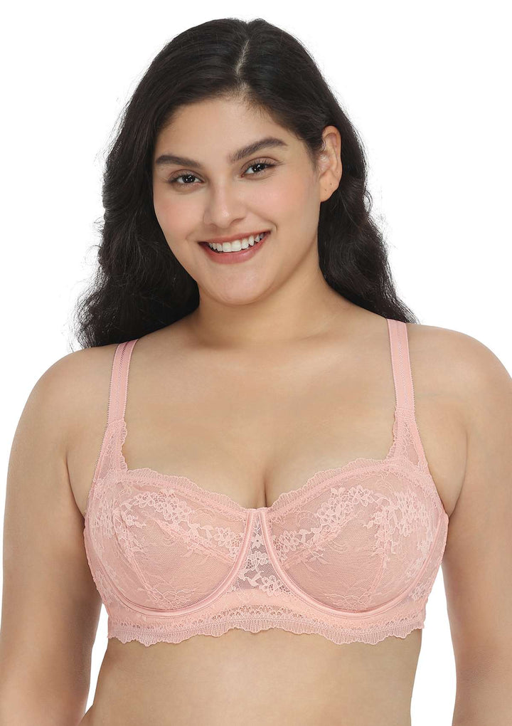 HSIA HSIA Floral Lace Unlined Bridal Balconette Bra Pink / 34 / C