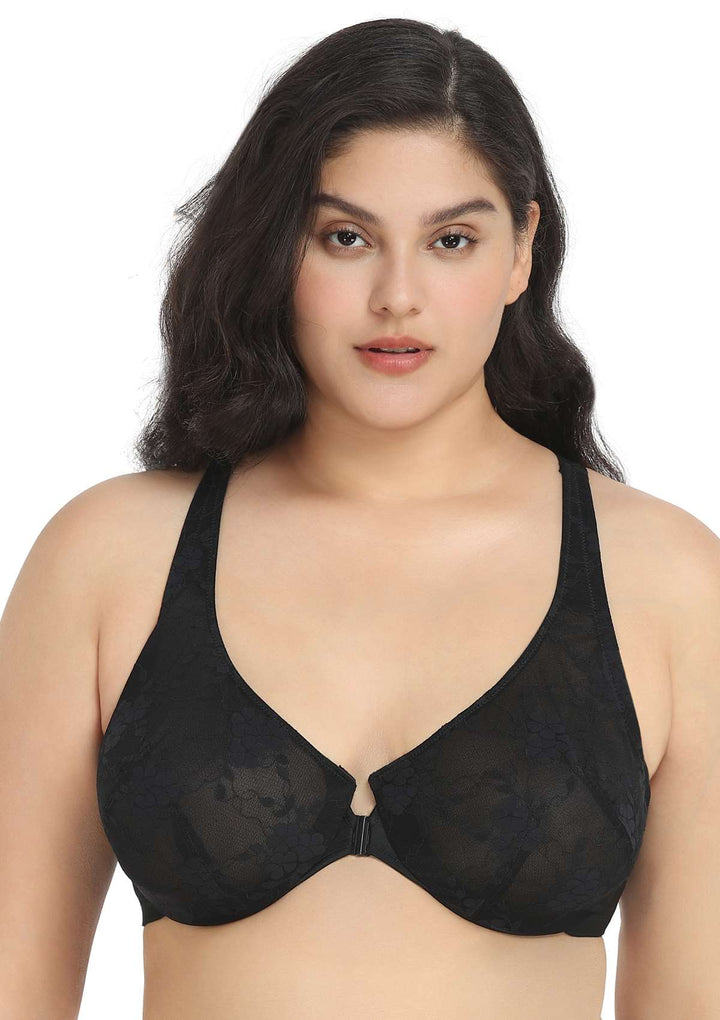 HSIA HSIA Front-Close Spring Romance Floral Lace Unlined Underwire Bra Black / 34 / C