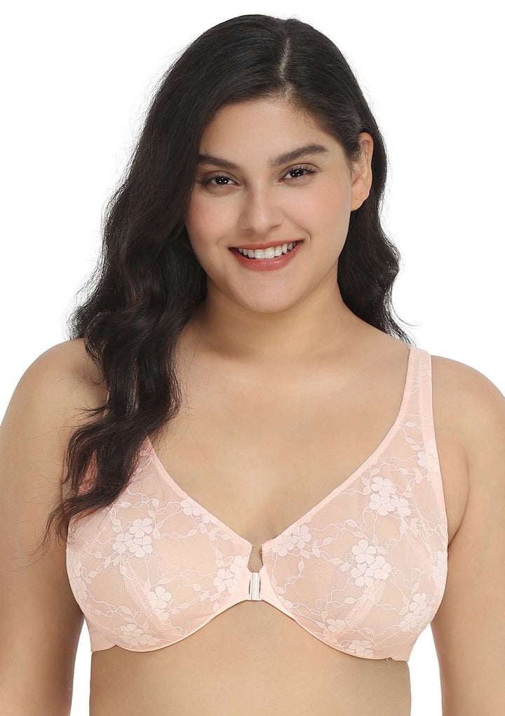 HSIA HSIA Front-Close Spring Romance Floral Lace Unlined Underwire Bra Dusty Peach / 34 / C