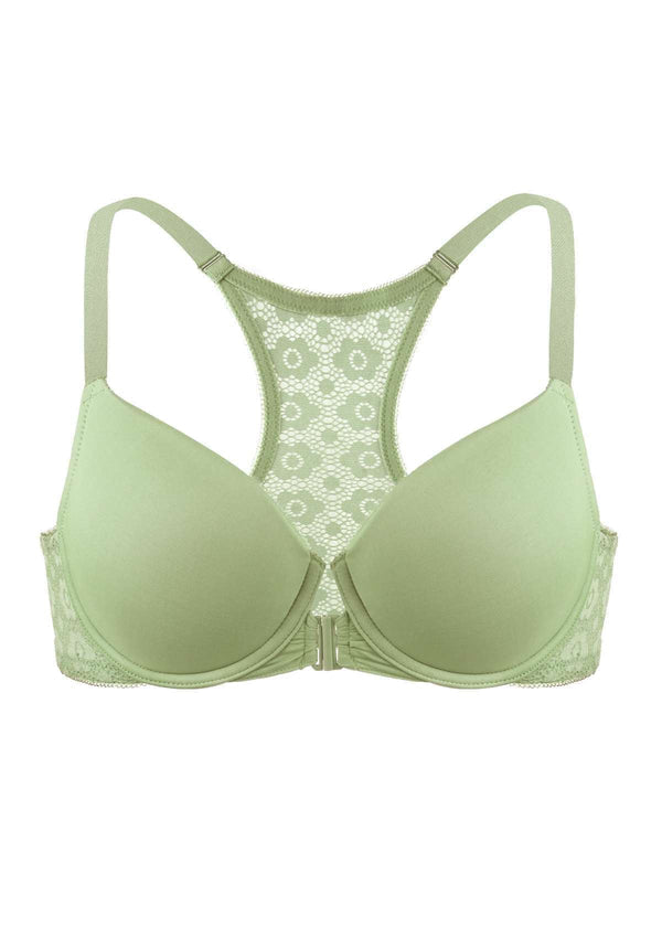 HSIA HSIA Underwire Bra, 34-40C/34-42D/34-42DD/34-44DDD 34D / Front-Close Lace-Back-MOLDED-GREEN