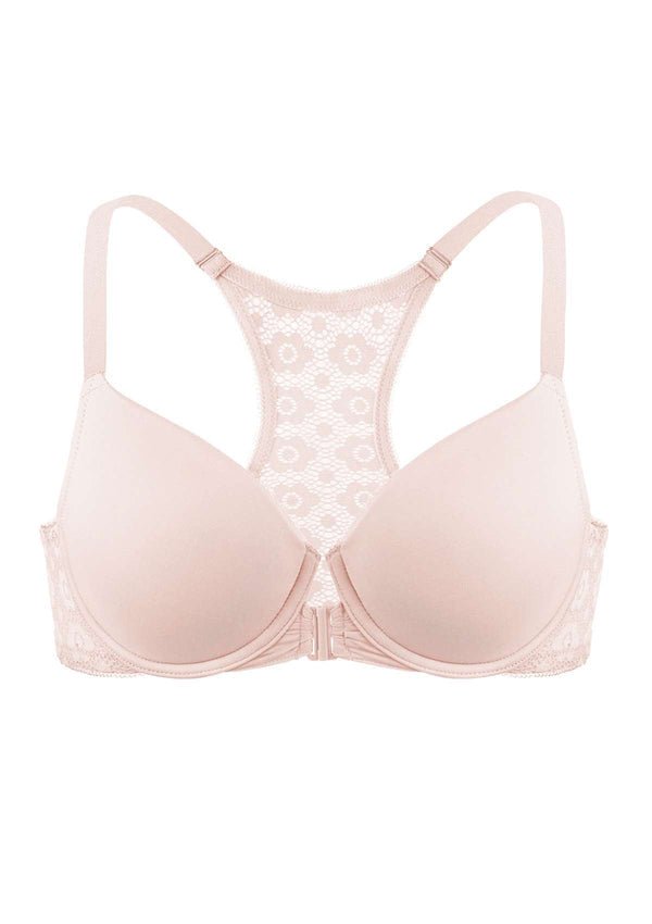 HSIA HSIA Underwire Bra, 34-40C/34-42D/34-42DD/34-44DDD 34DD / Front-Close-Lace-Back-MOLDED-PINK