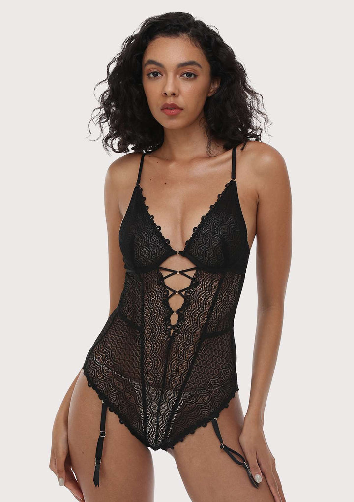 HSIA HSIA Unlined Underwire Lace Teddy Low Back Bustier S / Black