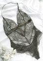 Deep V Lace Sheer Mesh Bodysuit Lingerie - HSIA