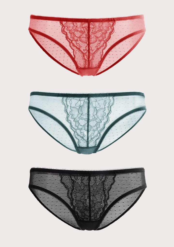 HSIA HSIA Petal Vine Lace Panties 3 Pack S / Black+Balsam Blue+Red