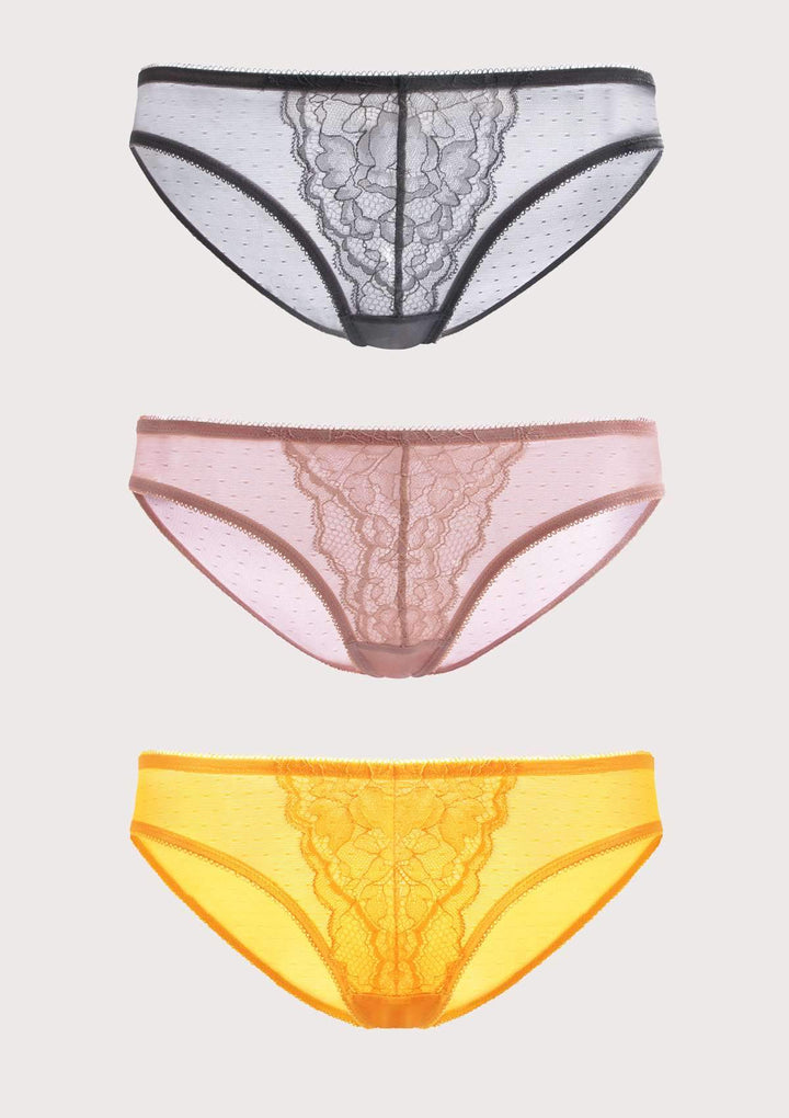 HSIA HSIA Petal Vine Lace Panties 3 Pack S / Dark Gray+Cadmium Yellow+Light Coral