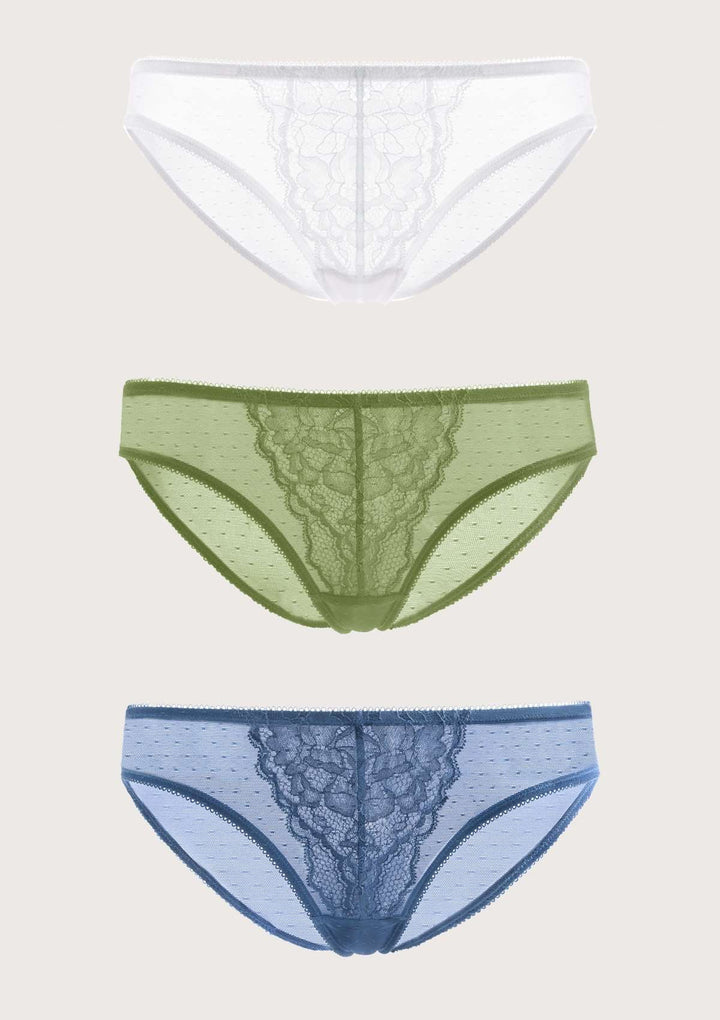 HSIA HSIA Petal Vine Lace Panties 3 Pack S / Denim Blue+White+Green