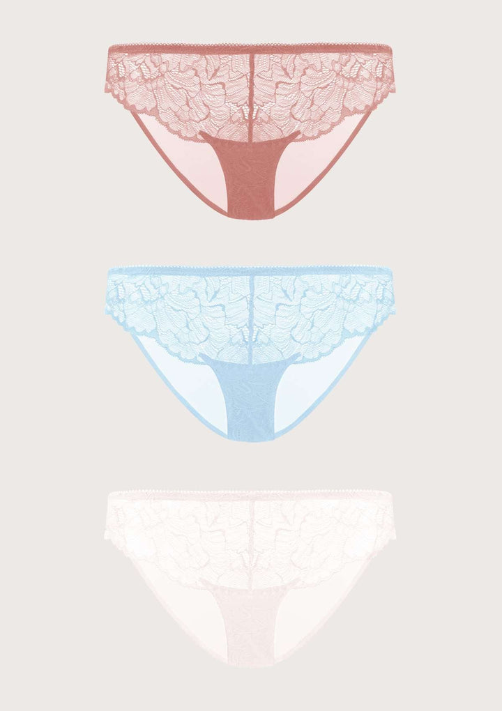 HSIA HSIA Blossom Lace Hipster Underwears 3 Pack S / Light Coral+Storm Blue+Dusty Peach