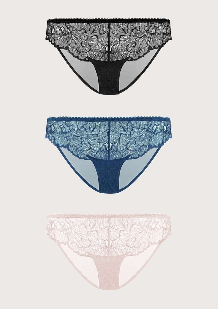 HSIA HSIA Blossom Lace Hipster Underwears 3 Pack S / Black+Biscay Blue+Dark Pink