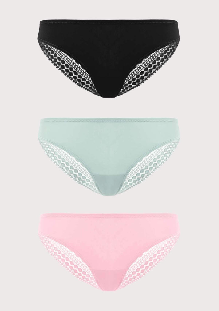 HSIA HSIA Polka Dot Super Soft Lace Back Cheeky Panties 3 Pack S / Black+Frosty Green+Pink