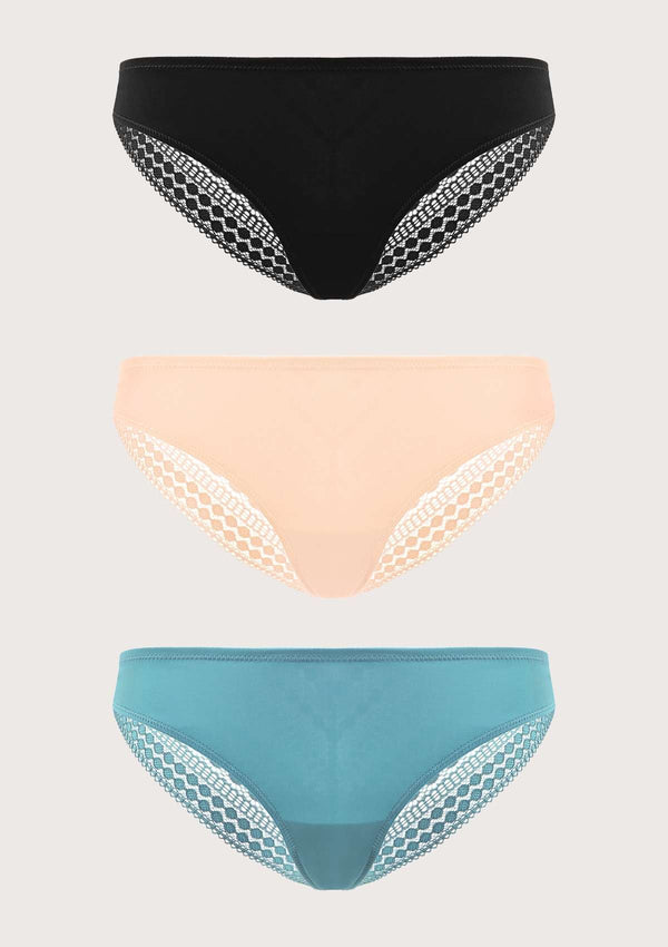 HSIA HSIA Polka Dot Super Soft Lace Back Cheeky Panties 3 Pack S / Black+Rose Cloud+Brittany Blue