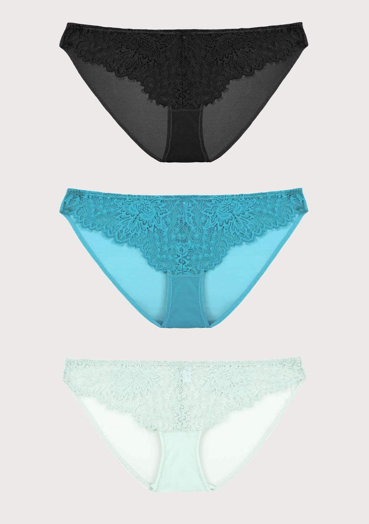 HSIA HSIA Sunflower Exquisite Sexy Lace Panties 3 Pack S / Black+Horizon Blue+Crystal Blue