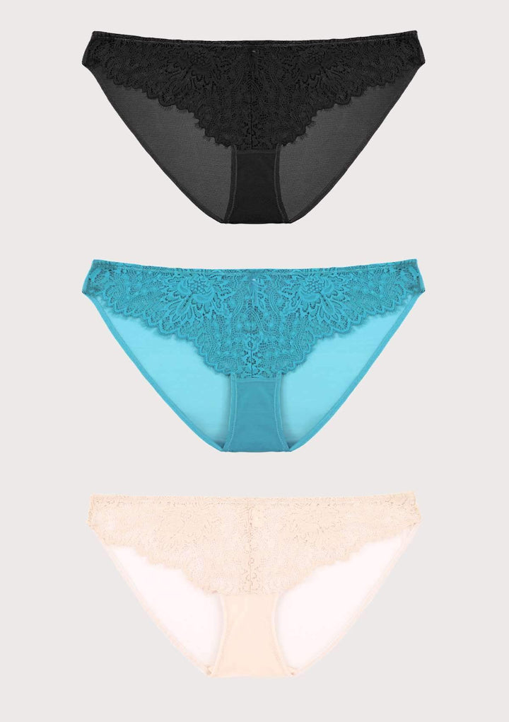 HSIA HSIA Sunflower Exquisite Sexy Lace Panties 3 Pack S / Black+Horizon Blue+Pink