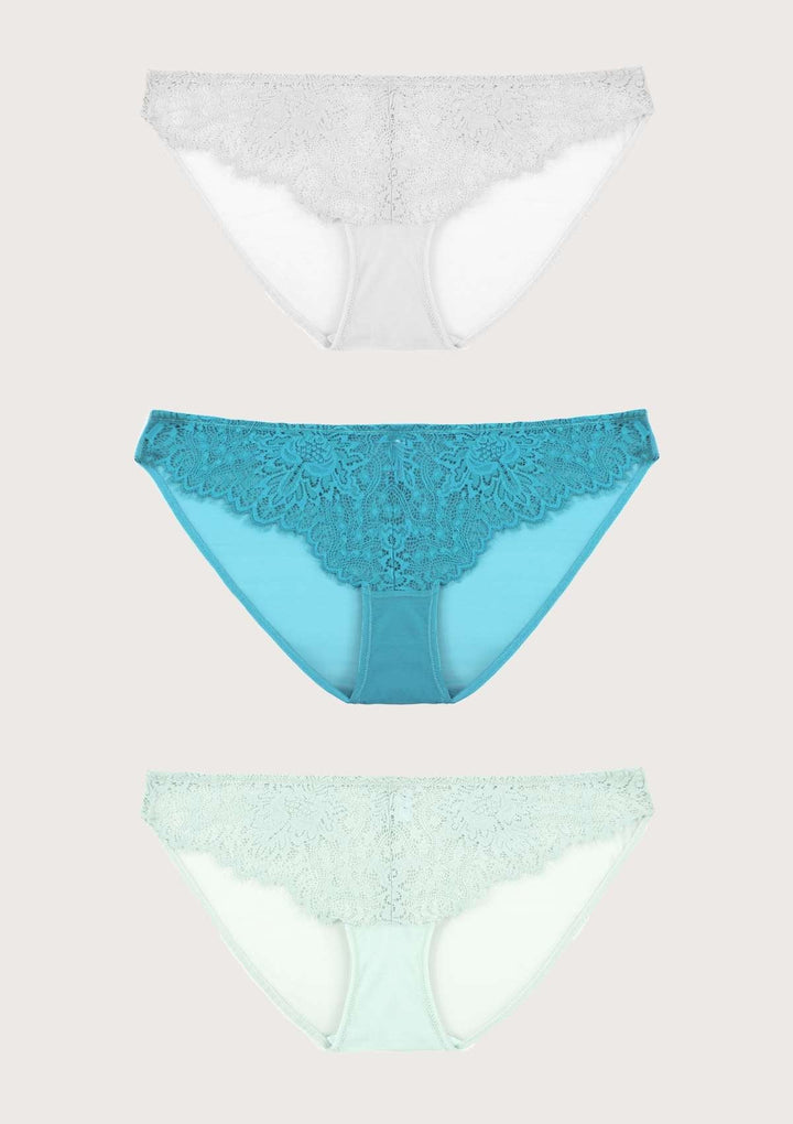HSIA HSIA Sunflower Exquisite Sexy Lace Panties 3 Pack S / Light Gray+Horizon Blue+Crystal Blue