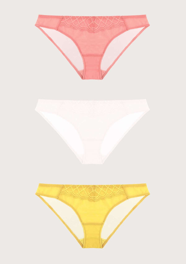 HSIA HSIA Plaid Lace Bikini Panties 3 Pack S / Coral+White+Yellow