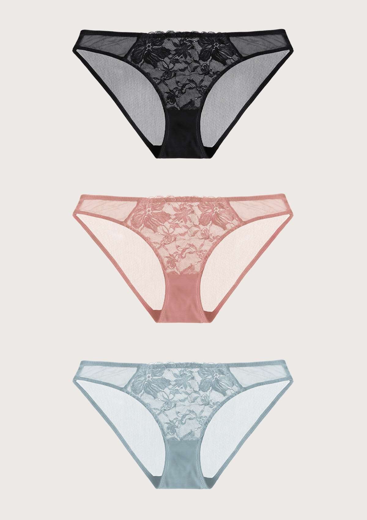 Pretty In Petals Breathable Sexy Lace Bikini Underwears 3 Pack - HSIA