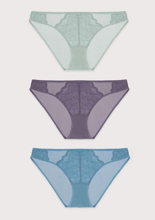 HSIA HSIA Floral Lace Bikini Panties 3 Pack S / Green+Purple+Blue