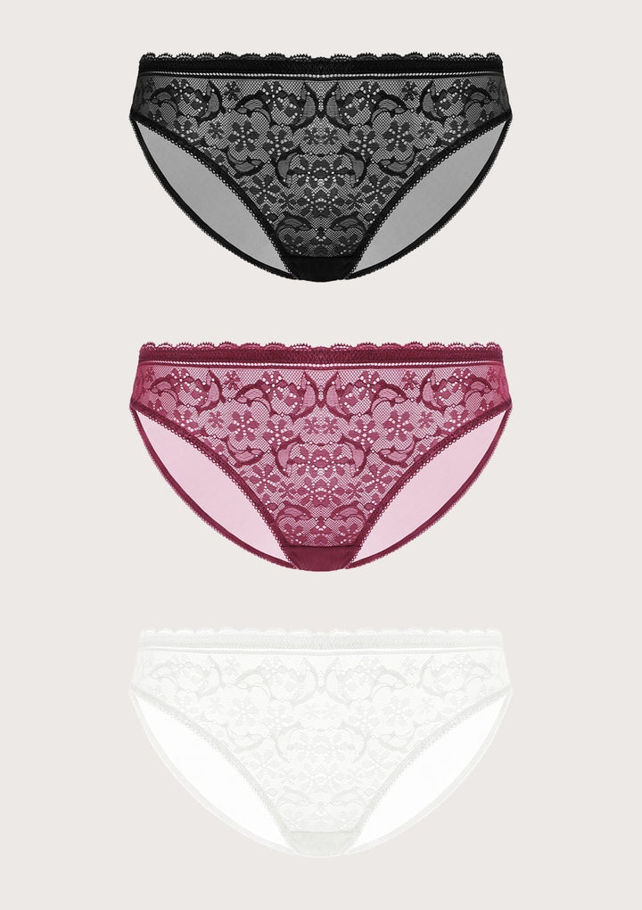 HSIA HSIA Lace Dolphin Panties 3 Pack S / Black+Burgundy+White