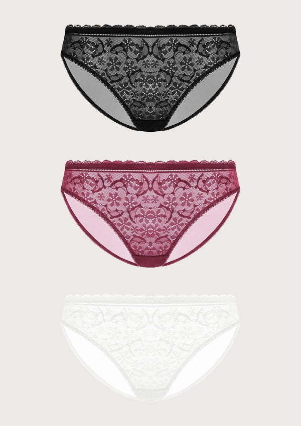 HSIA HSIA Lace Dolphin Panties 3 Pack S / Black+Burgundy+White