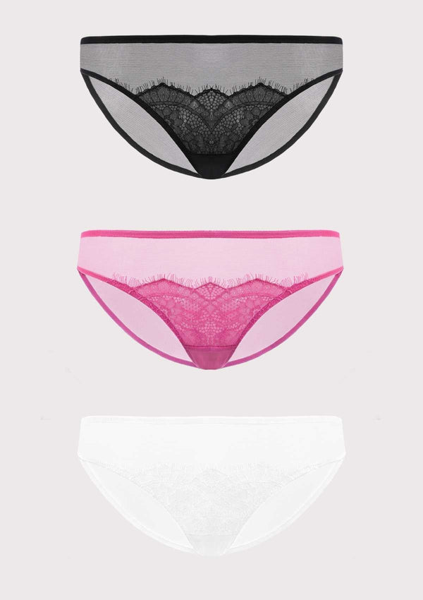 HSIA HSIA Mesh Eyelash Lace Panties 3 Pack S / Black+Pink+White