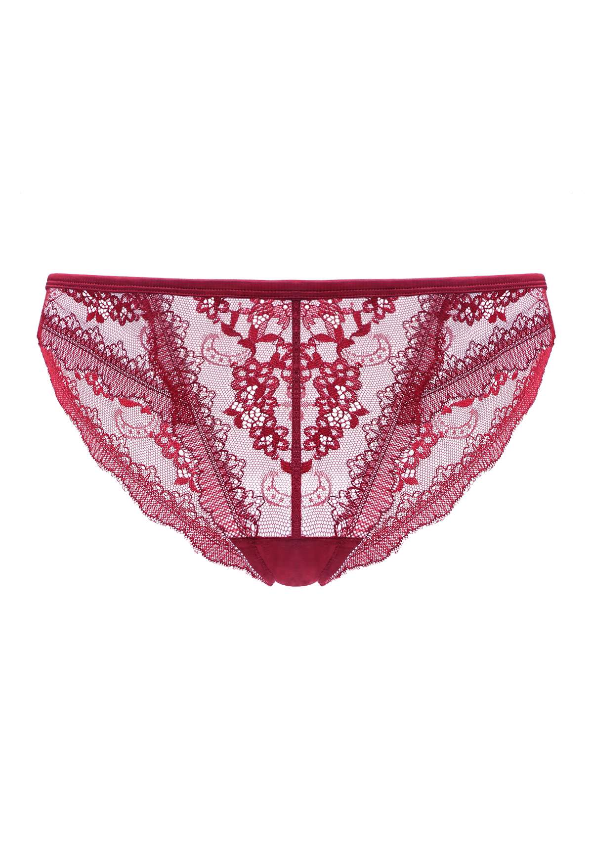 HSIA Floral Bridal Lace Back Burgundy Bikini Underwear - HSIA