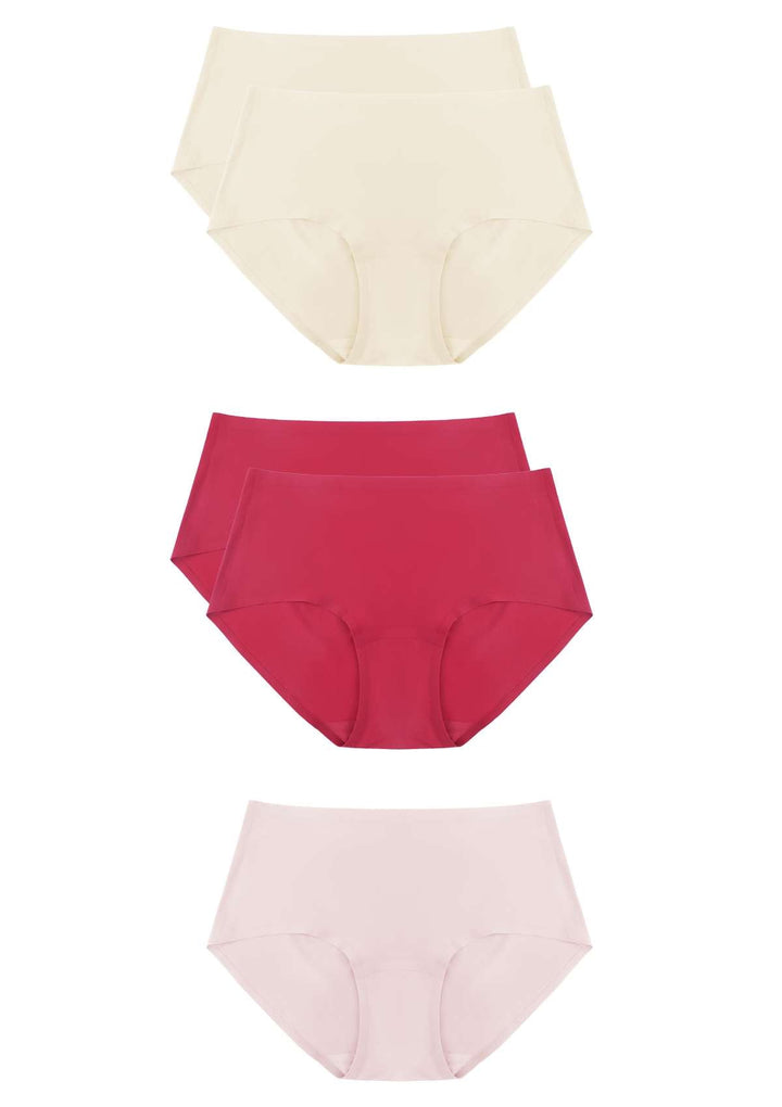 HSIA One Size Fits All Mid Rise Seamless Brief Bundle 5 Packs / 2*Peach Beige+2*Red+Dusty Rose / ①(S-L)