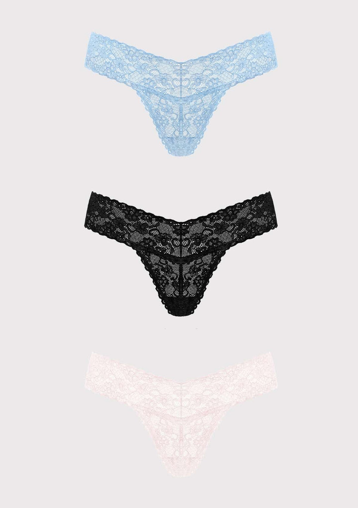 HSIA HSIA Soft Sexy Lace Cheeky Thong Underwear 3 Pack S / Black+Storm Blue+Dusty Peach