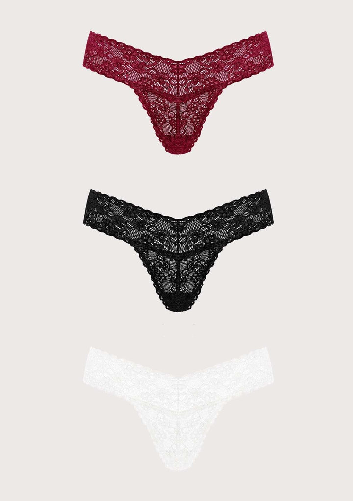 HSIA HSIA Soft Sexy Lace Cheeky Thong Underwear 3 Pack S / Black+Burgundy+White