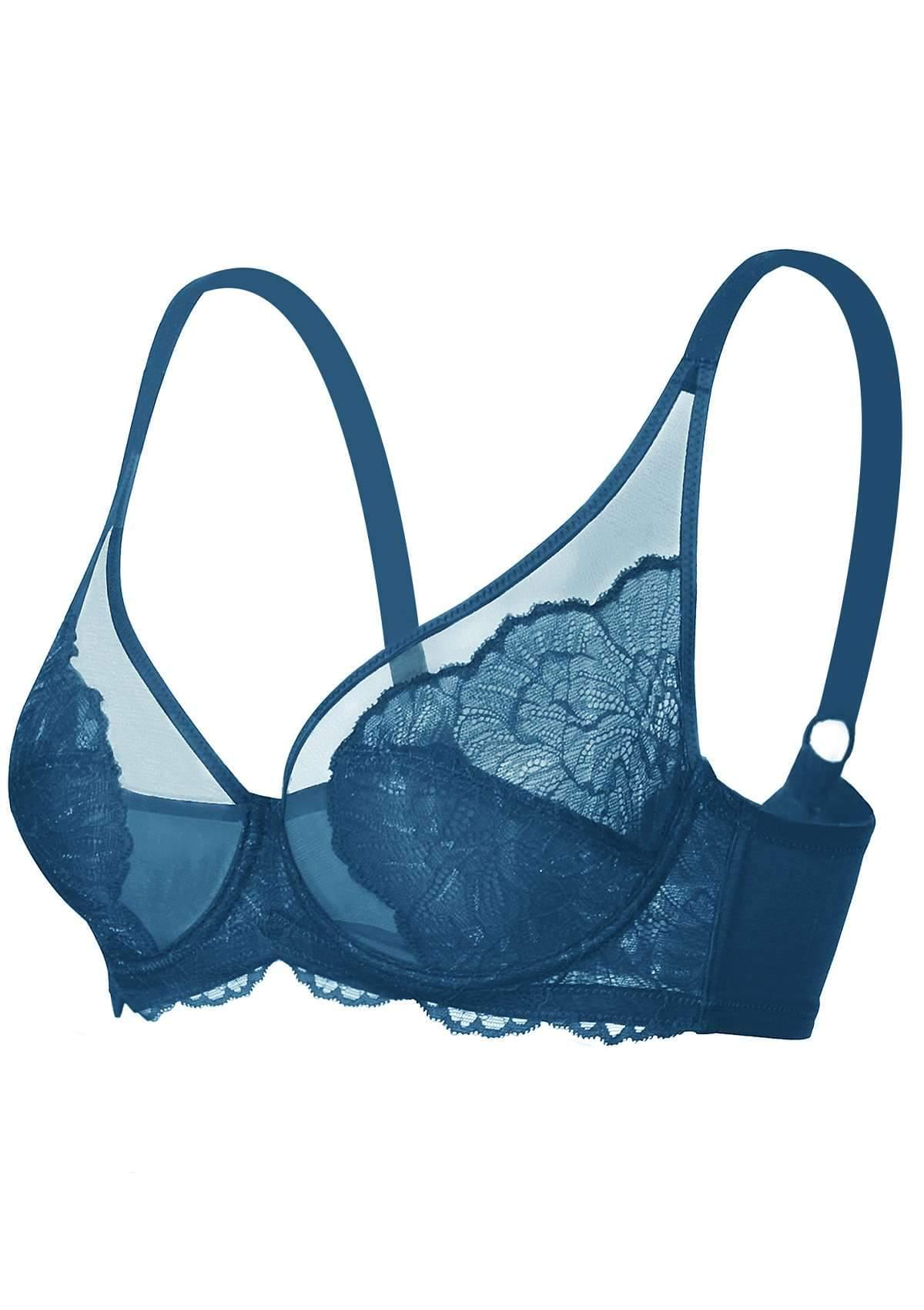 HSIA Blossom Dark Blue Unlined Lace Bra - HSIA