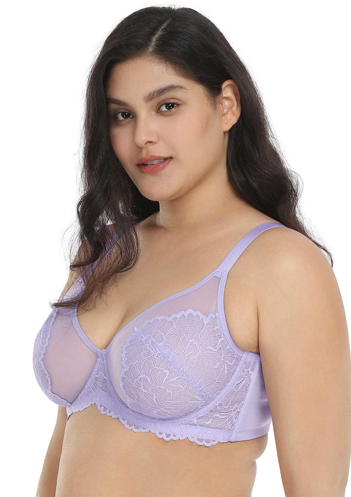 Plus Size Women's Ultra-thin Lace Wireless Purple Sexy Bra Without Padding