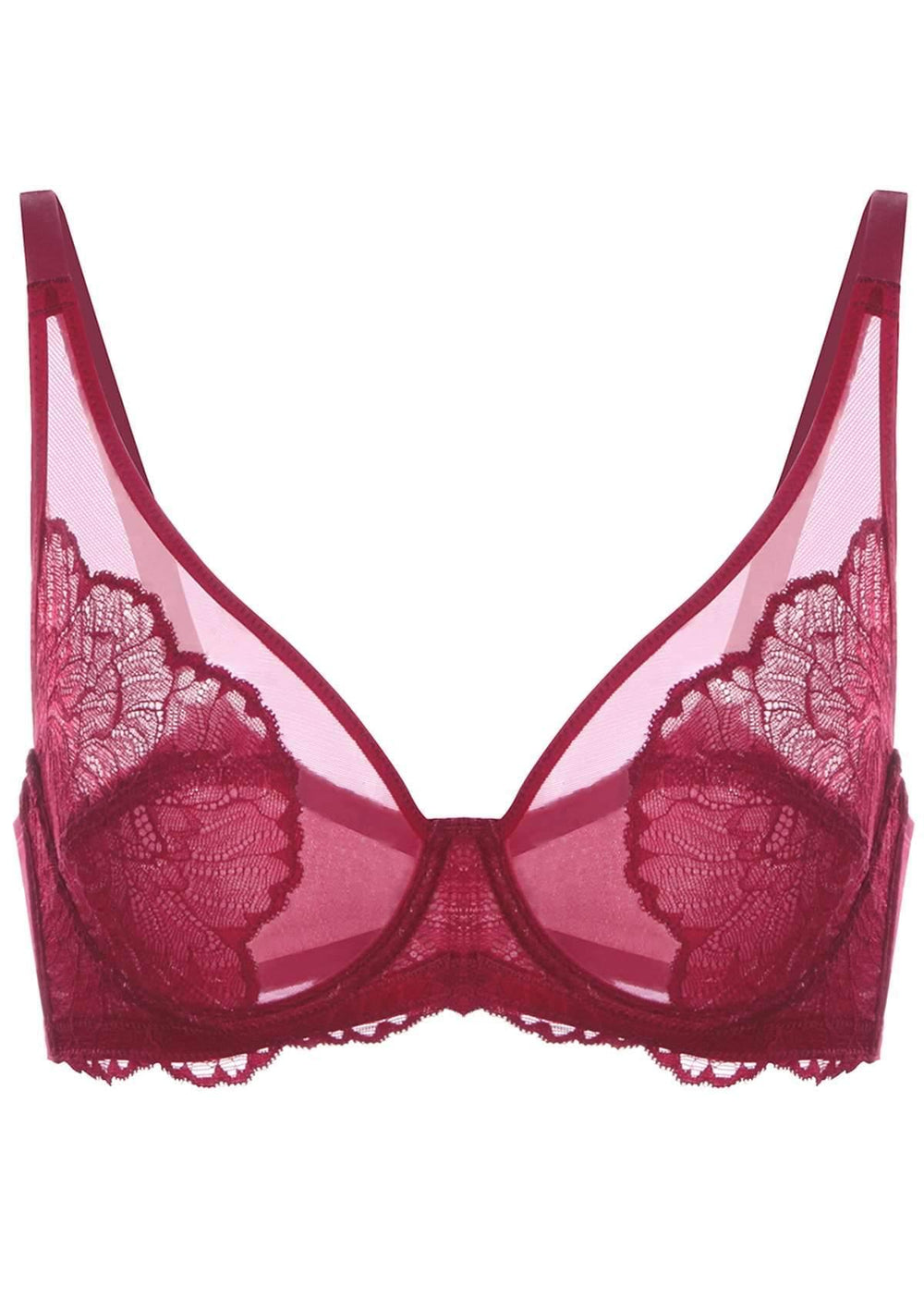 Rainbow Shops Womens Paisley Lace Balconette Bra, Converts to Strapless,  Red