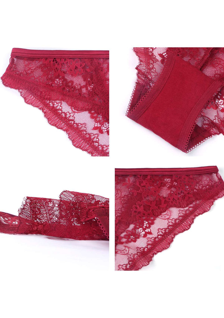 HSIA HSIA Floral Bridal Lace Back Burgundy Cheeky Underwear