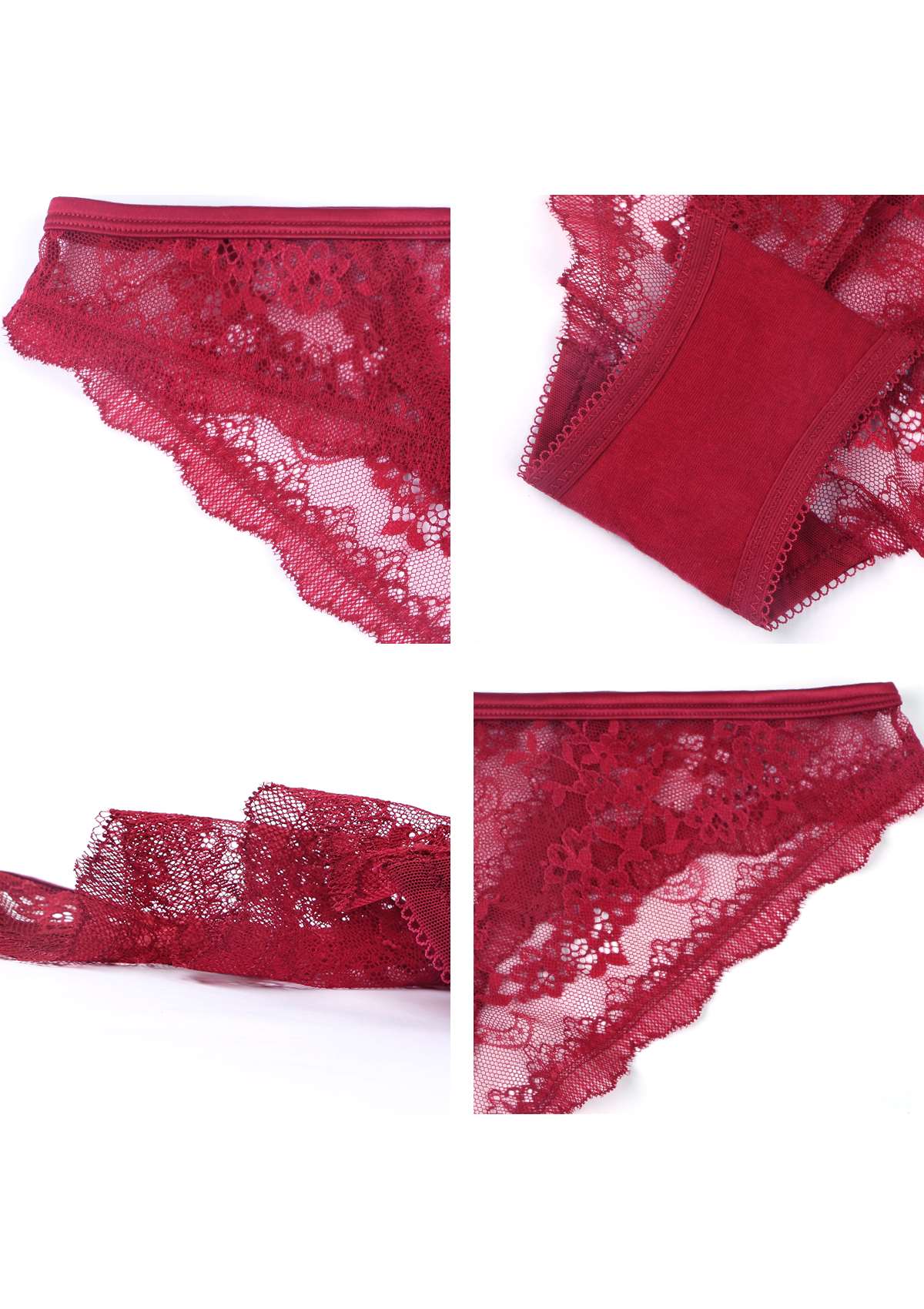 HSIA Floral Bridal Lace Back Burgundy Bikini Underwear - HSIA