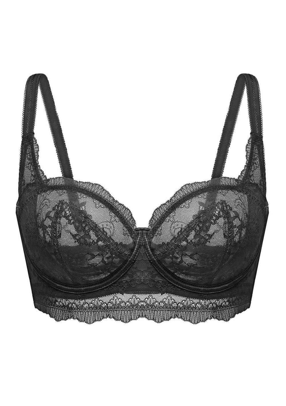 Hansber Womens Lingerie Lace Bra Balconette 1/4 Cup Unlined Shelf Bra with  Low Rise Briefs Underwear Black Small at  Women's Clothing store